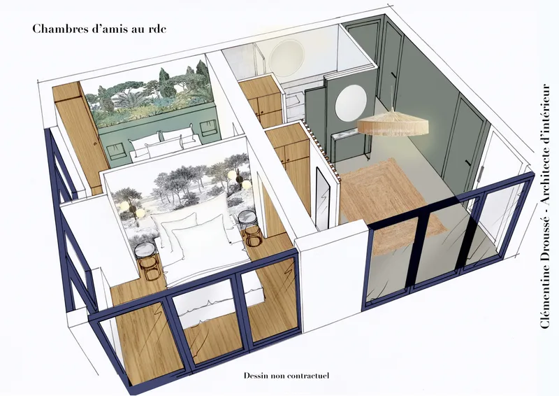 Création de 2 chambres d'amis et une salle de bain au Rdc ...